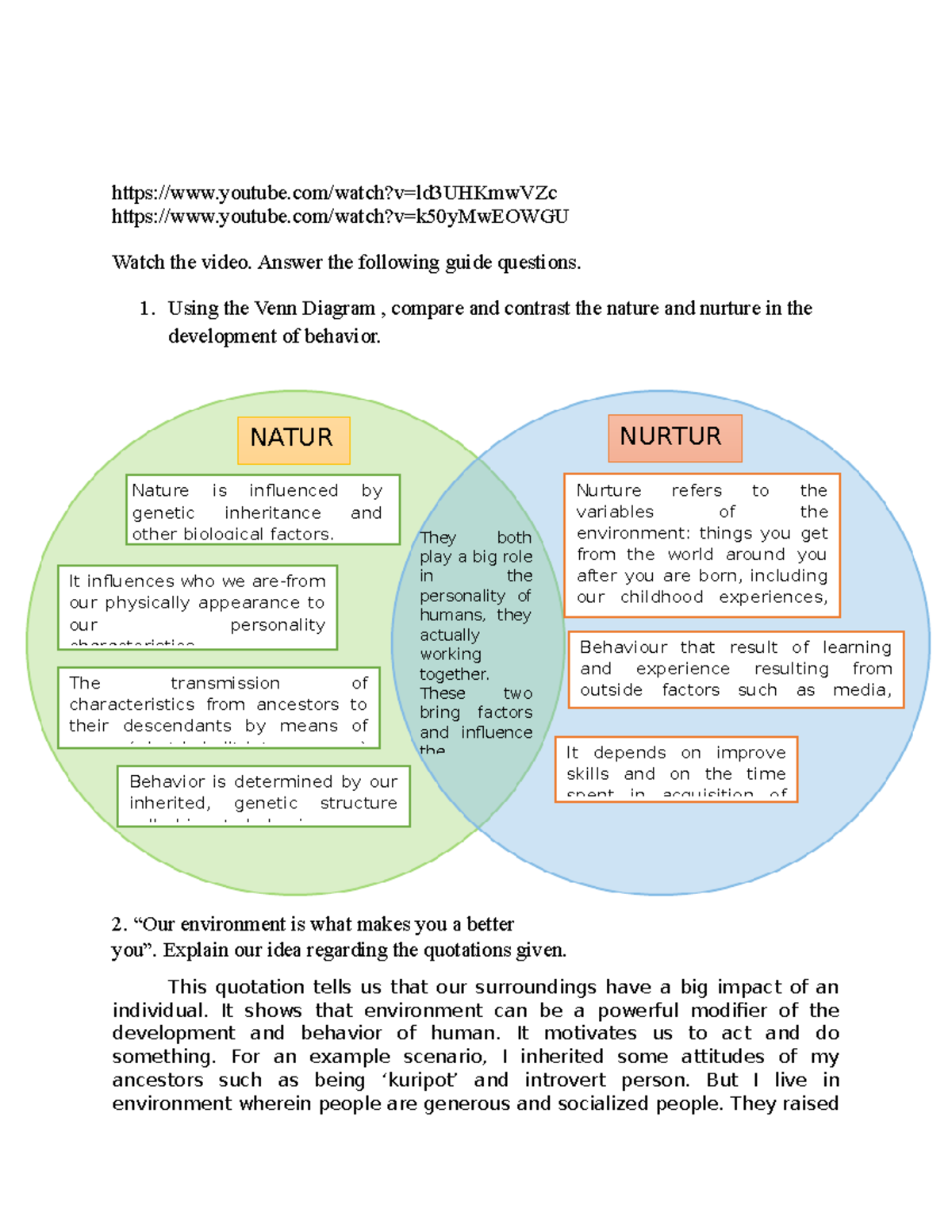 Nature Vs Nurture Personality Traits Examples