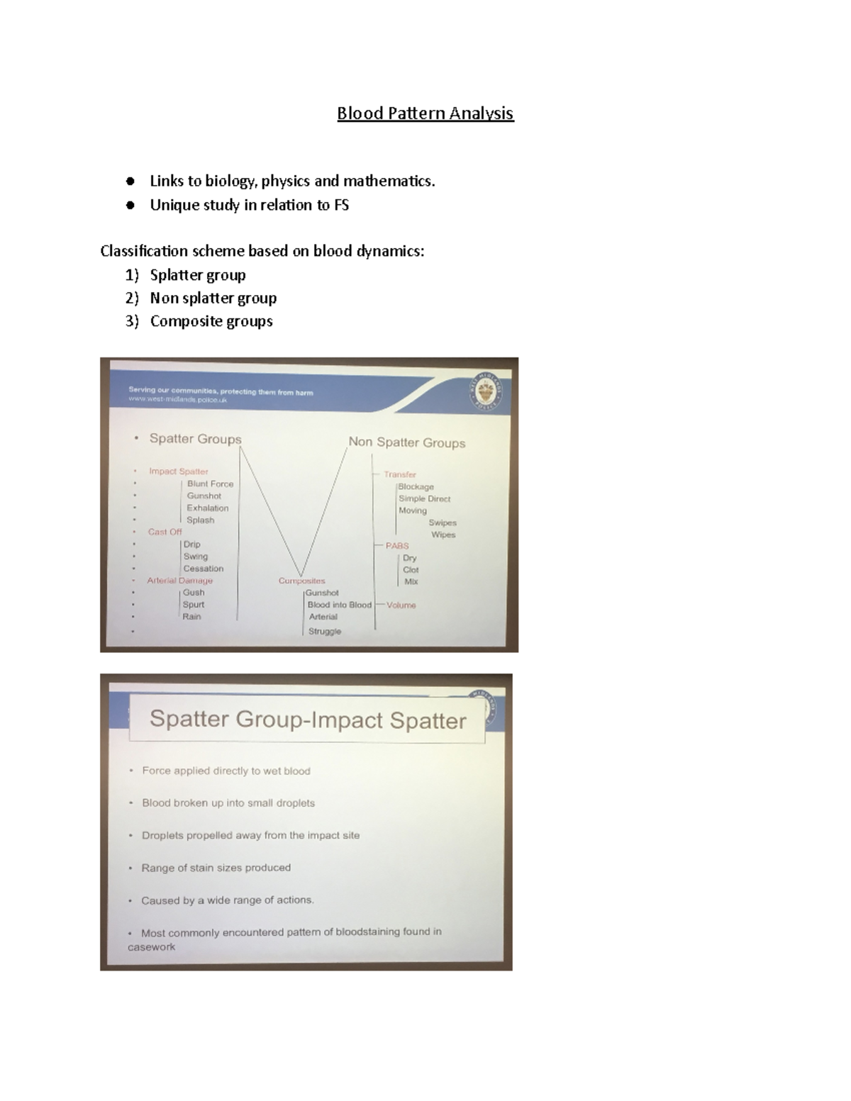Blood Pattern Analysis - Unique study in relation to FS Classification ...