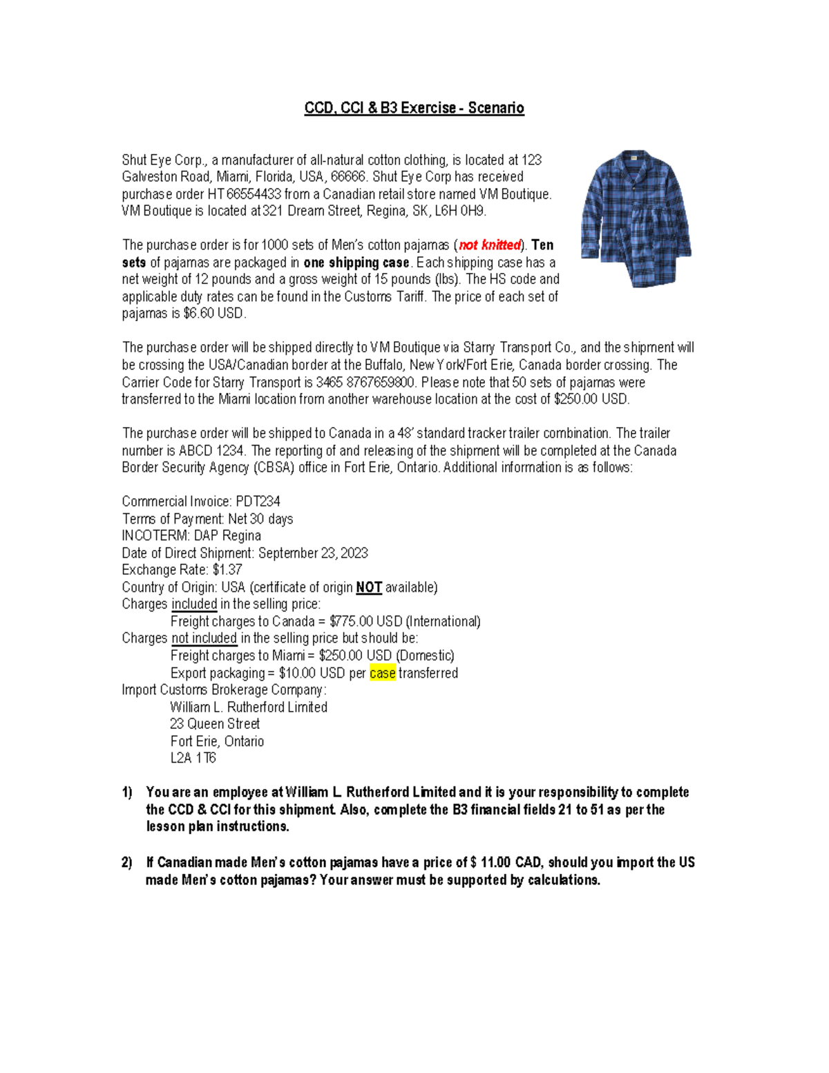 Pajama 2 - class activity - CCD, CCI & B3 Exercise - Scenario Shut Eye ...