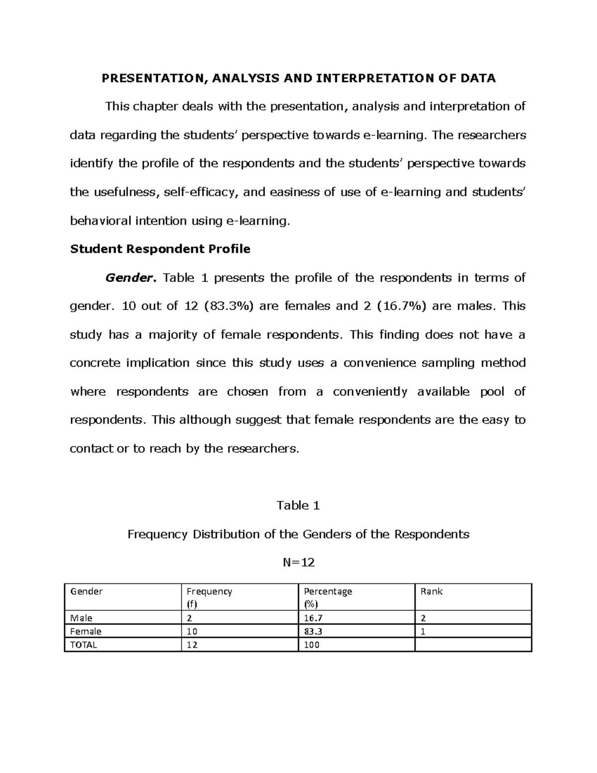 Analysis interpretation and presentation of data