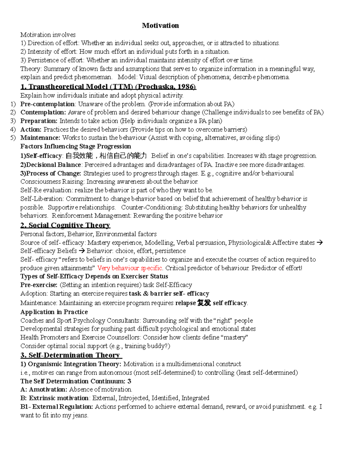 Topic 6 motivation - lecture 6 notes of kine 3000 psychology ...