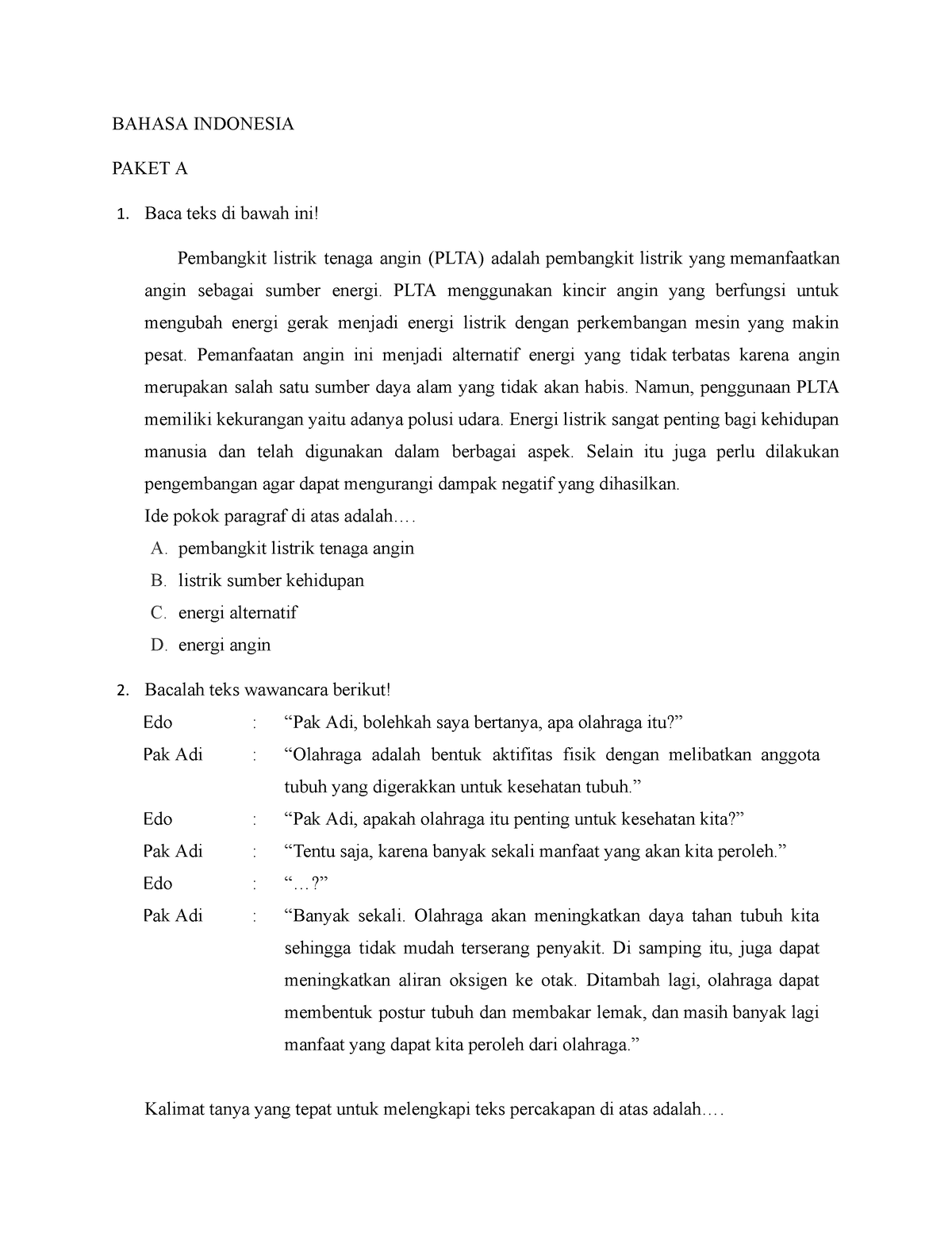 1. US B.IND Paket A 2021-2022 Lengkap - BAHASA INDONESIA PAKET A 1 ...