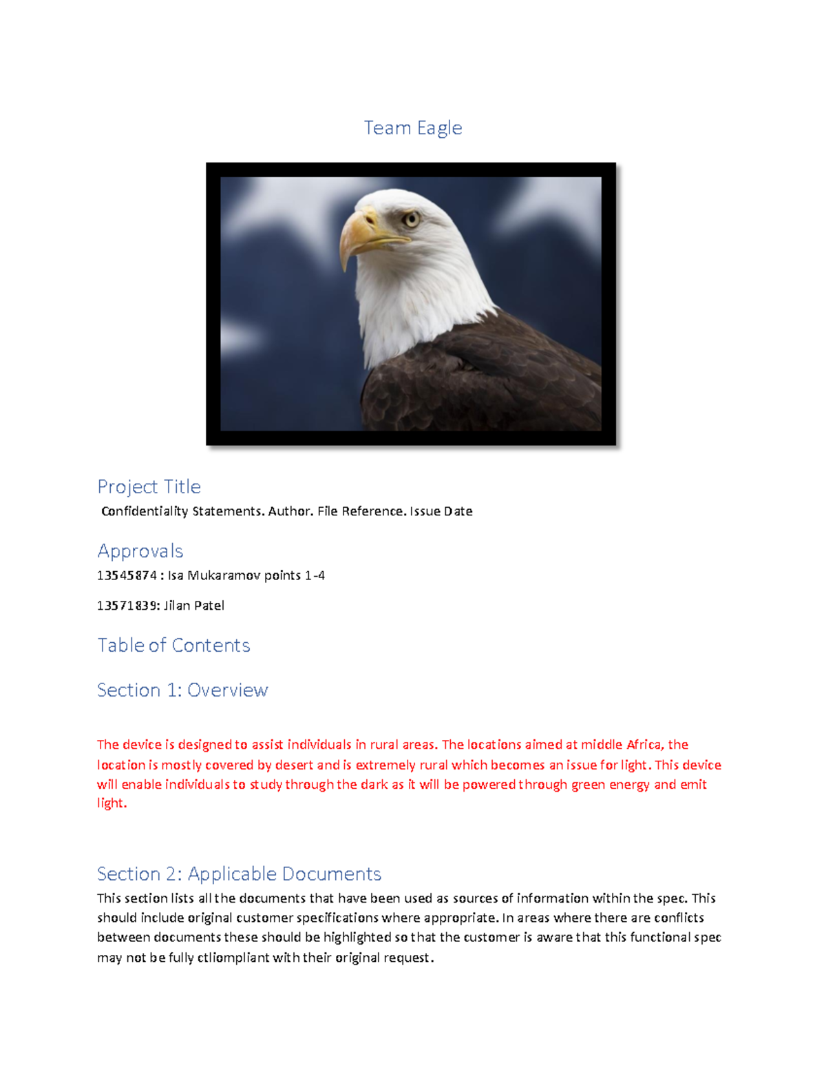 Tutorial 02a - Functional Specification Template - Team Eagle Project ...