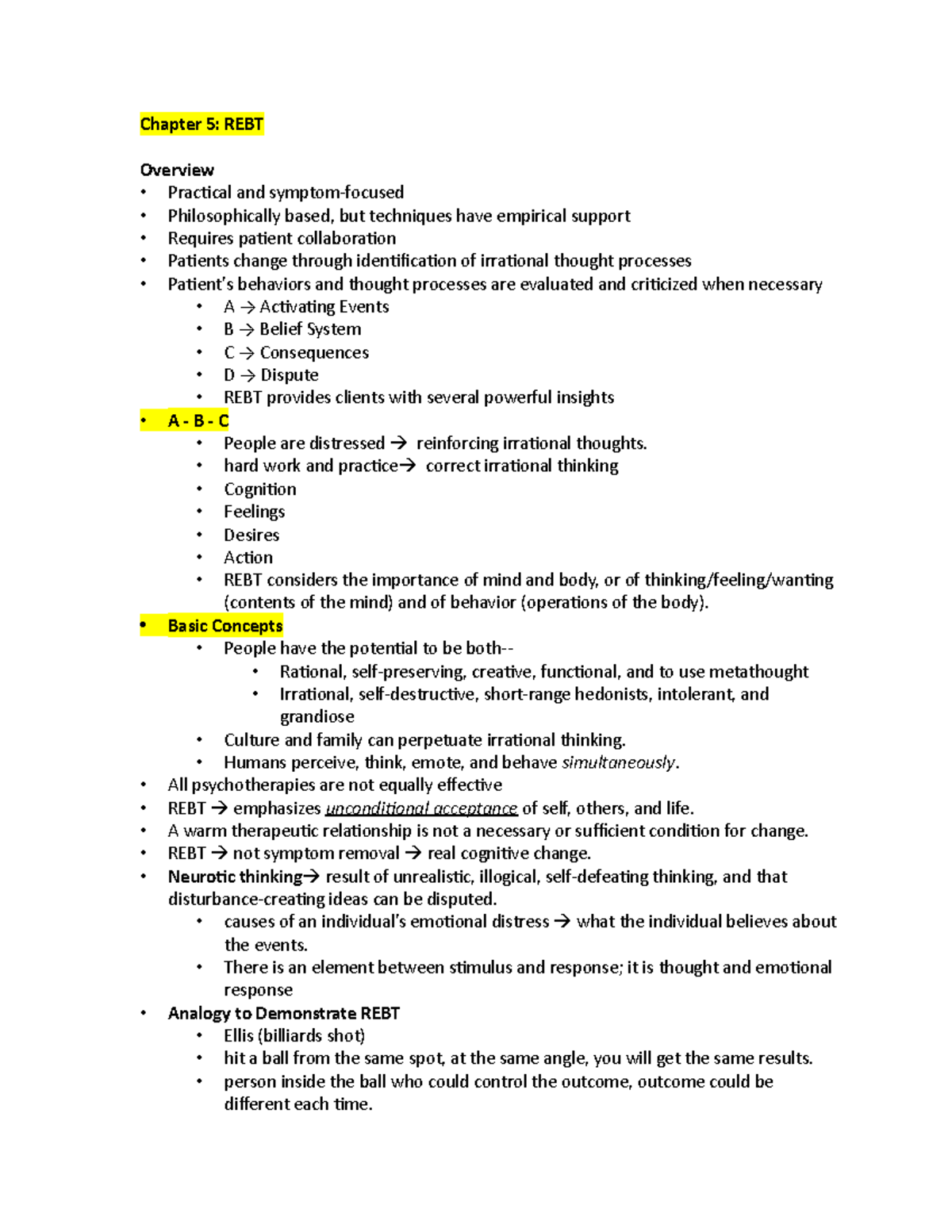 Book Review Test 2 - Lecture Notes Exam 2 Lectures - Chapter 5: REBT ...