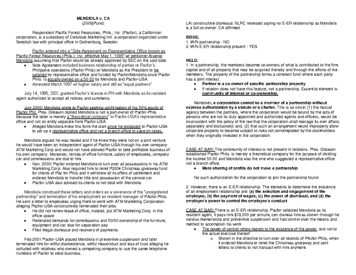 4. Mendiola v. Court of Appeals - MENDIOLA v. CA (2006|Puno) Respondent ...