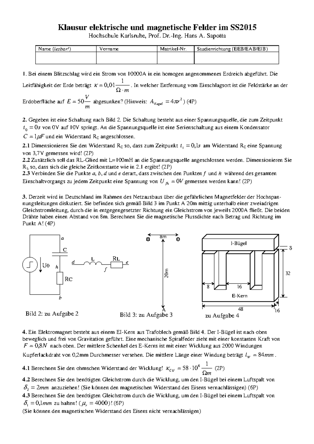 Klausur 15 Juli 2015, Fragen Und Antworten - Klausur Elektrische Und ...