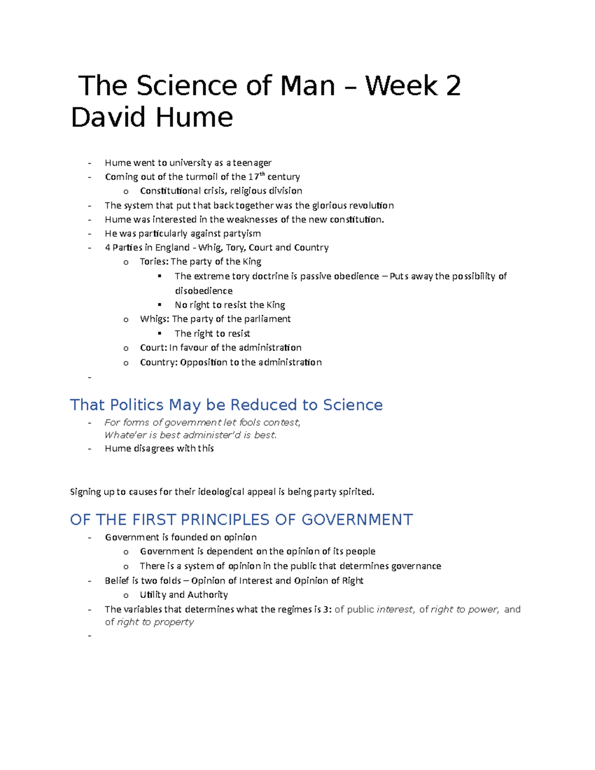 The Science of Man – Week 2 David Hume - The Science of Man Week 2 ...