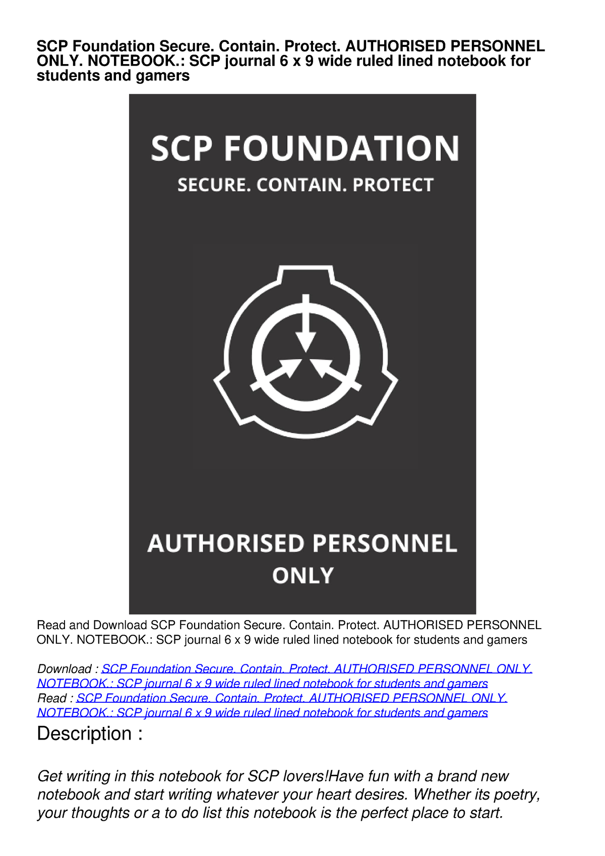 Pdfread Scp Foundation Secure Contain Protect Authorised Personnel