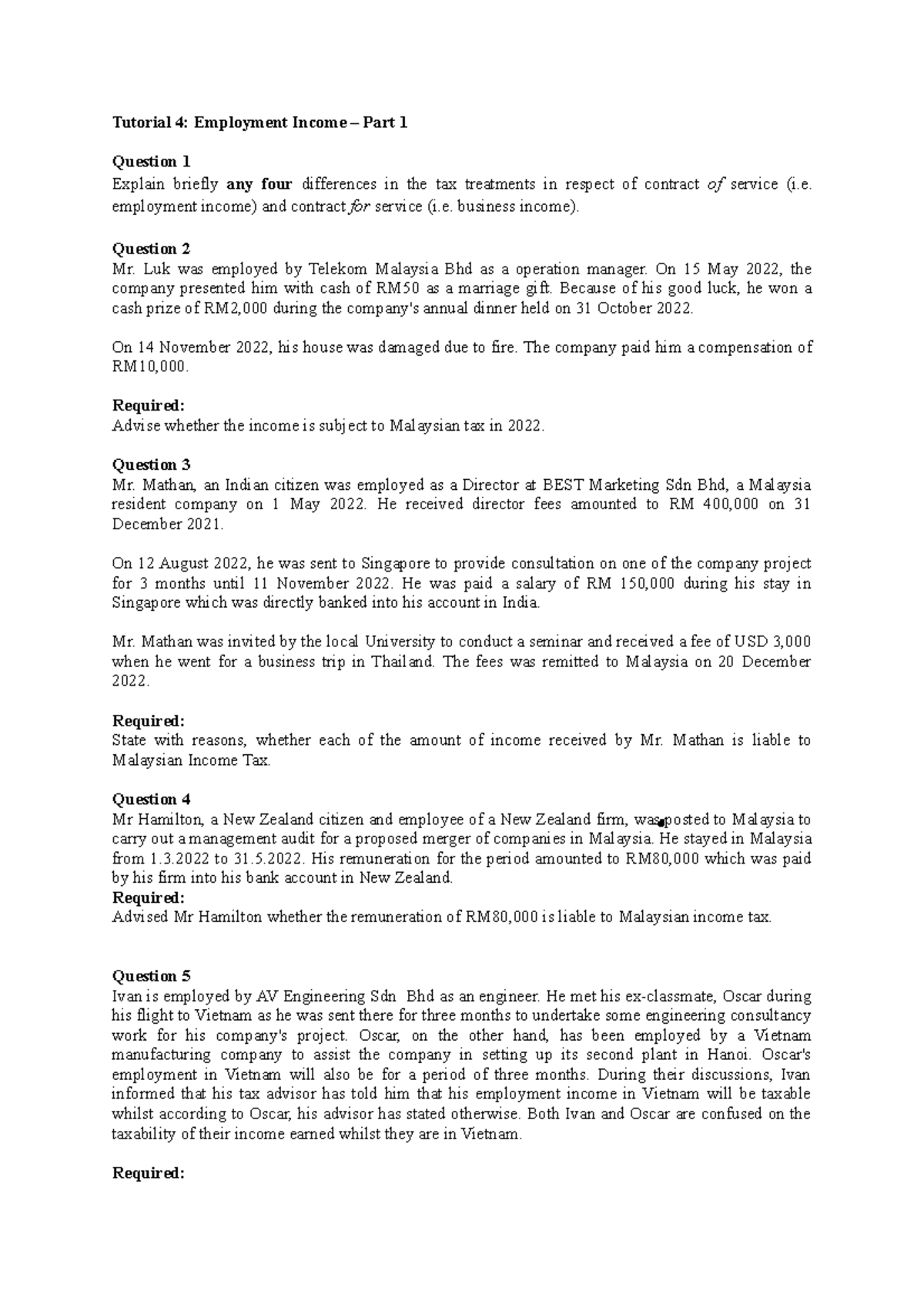 Tutorial 3A - Tutorial 4: Employment Income – Part 1 Question 1 Explain ...