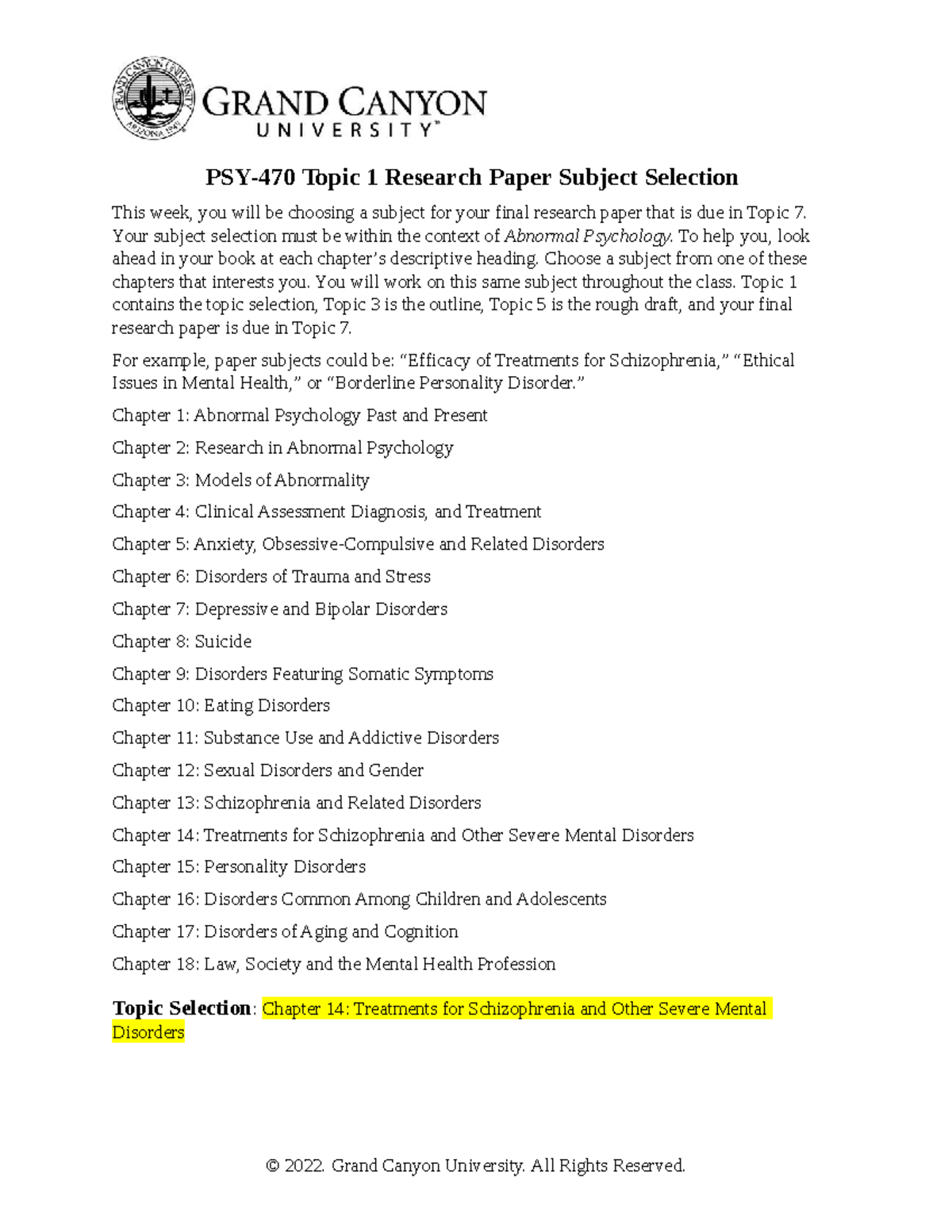 Subject Selection - PSY-470 Topic 1 Research Paper Subject Selection ...