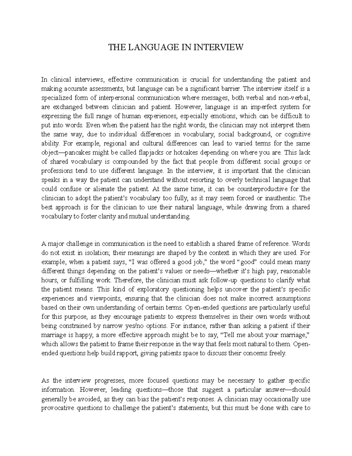 The language in interview - THE LANGUAGE IN INTERVIEW In clinical ...