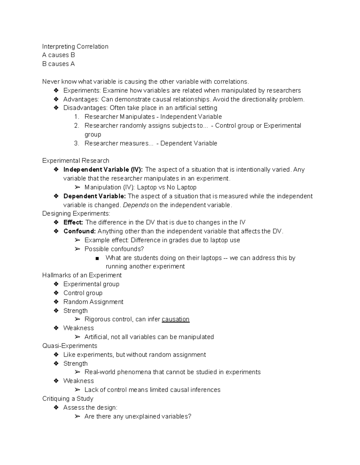 Correlational Studies - Interpreting Correlation A Causes B B Causes A ...