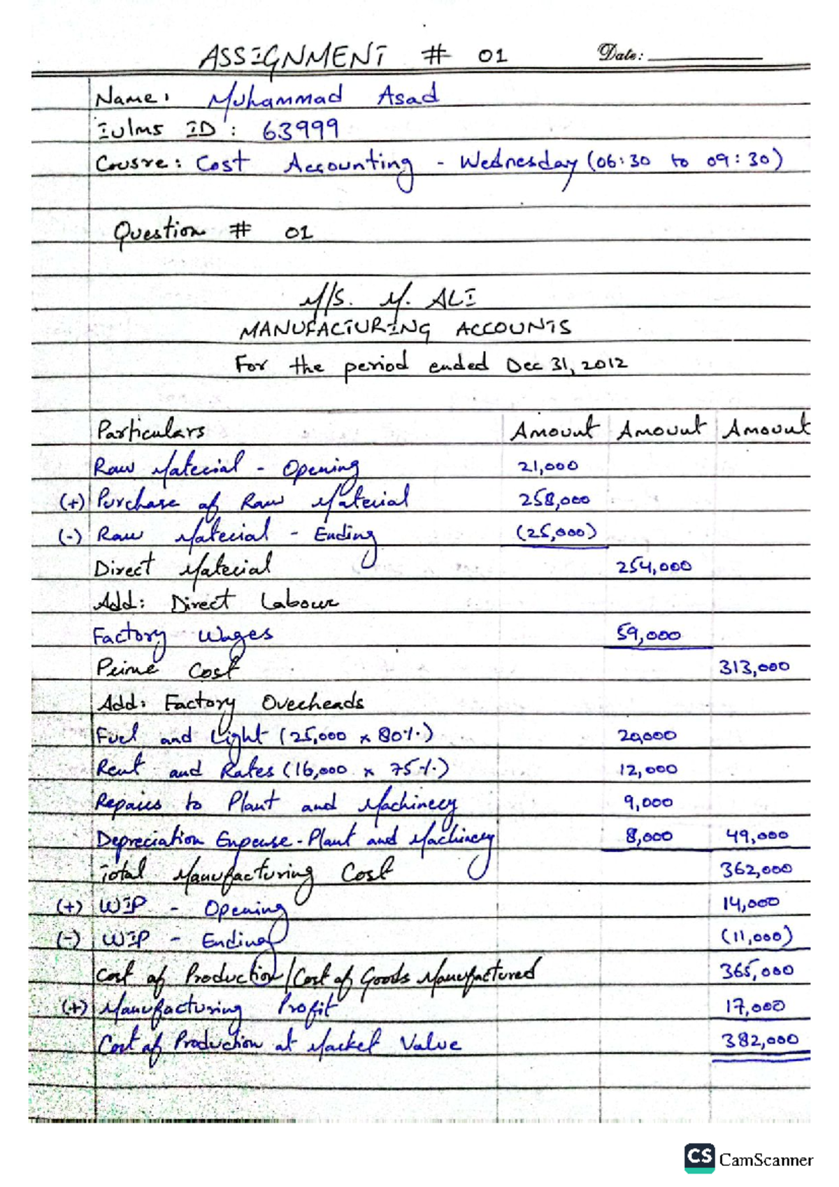 Cost Accounting - Assignment 01 - Studocu