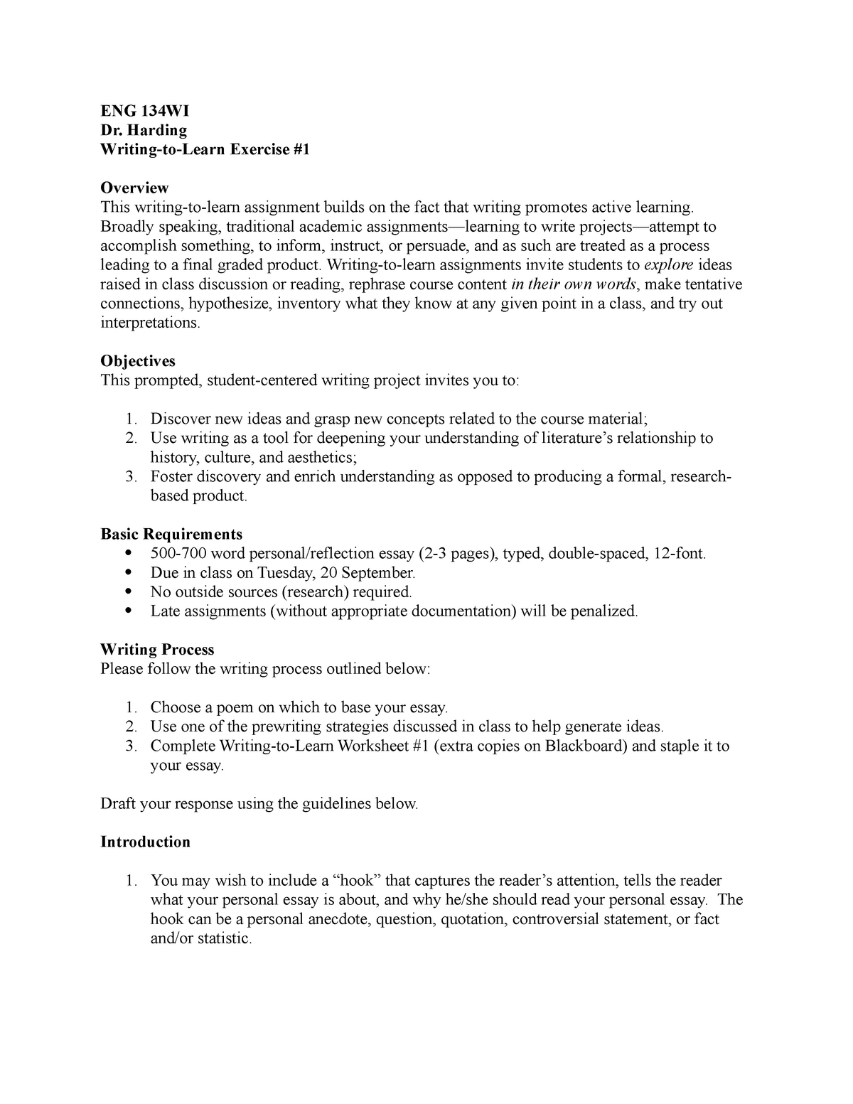 Writing To Learn 1 Assignment Sheet 2 Studocu