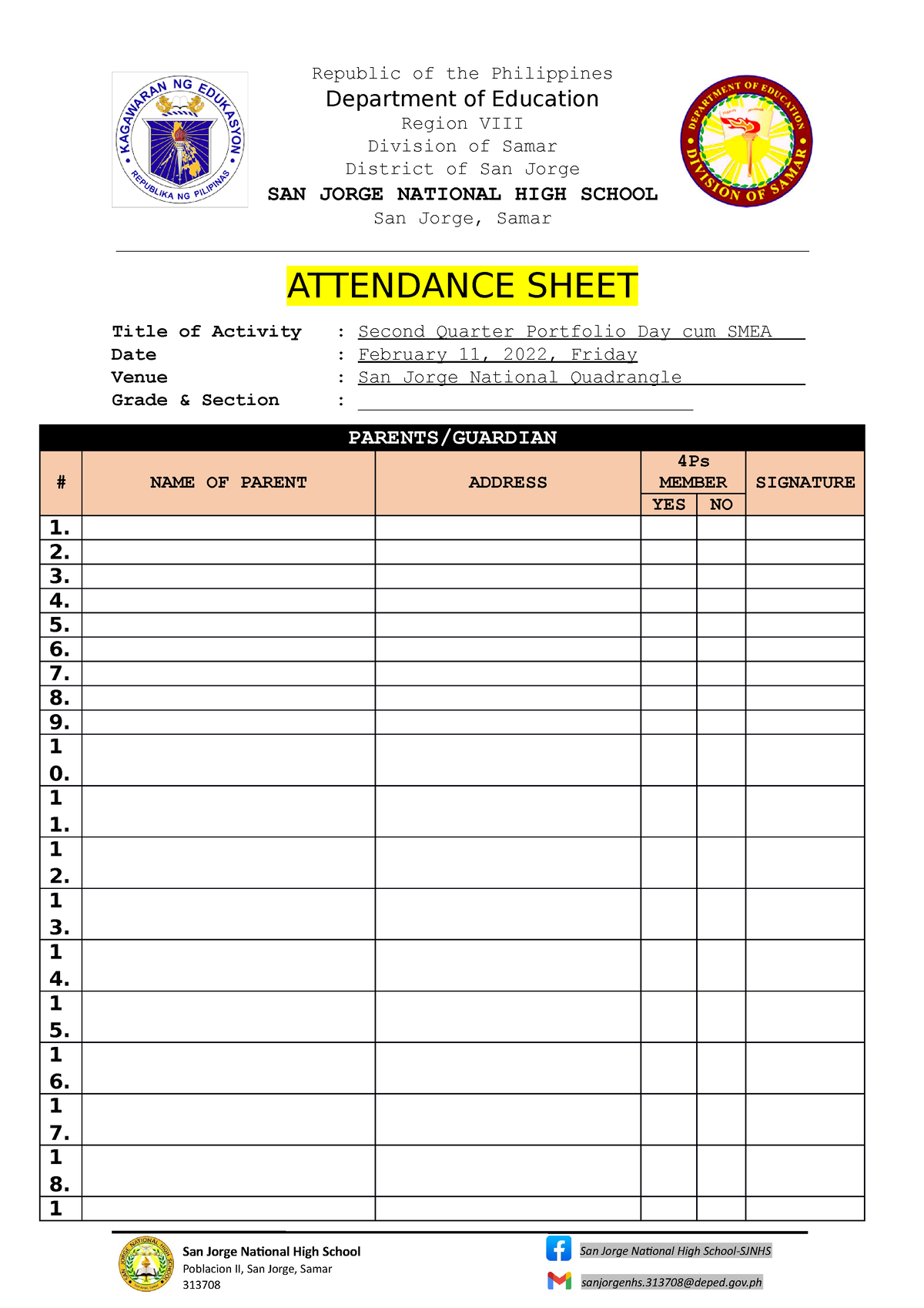 Attendance Sheet For Quarter 2 Portfolio Day Republic Of The Philippines Department Of 0488