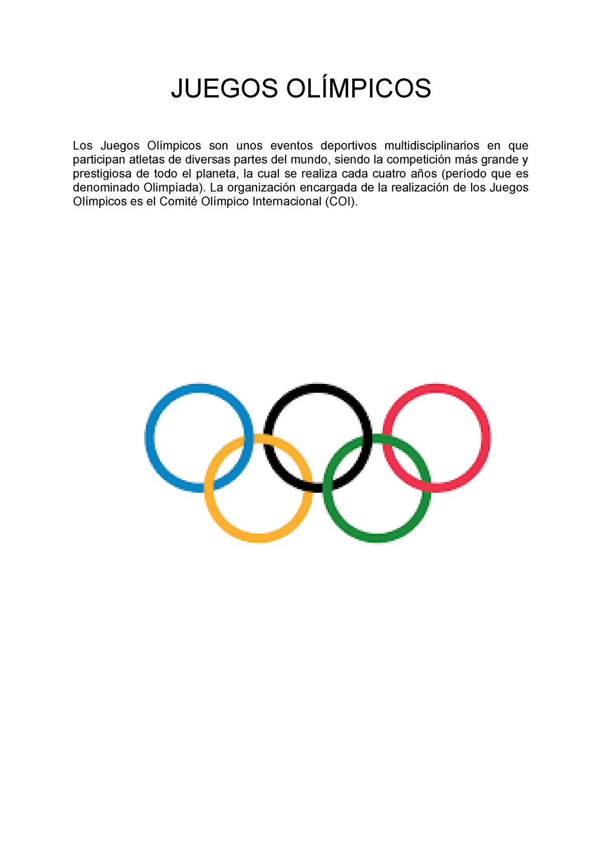 Ensayo juegos olimpicos JUEGOS OLÍMPICOS Los Juegos Olímpicos son