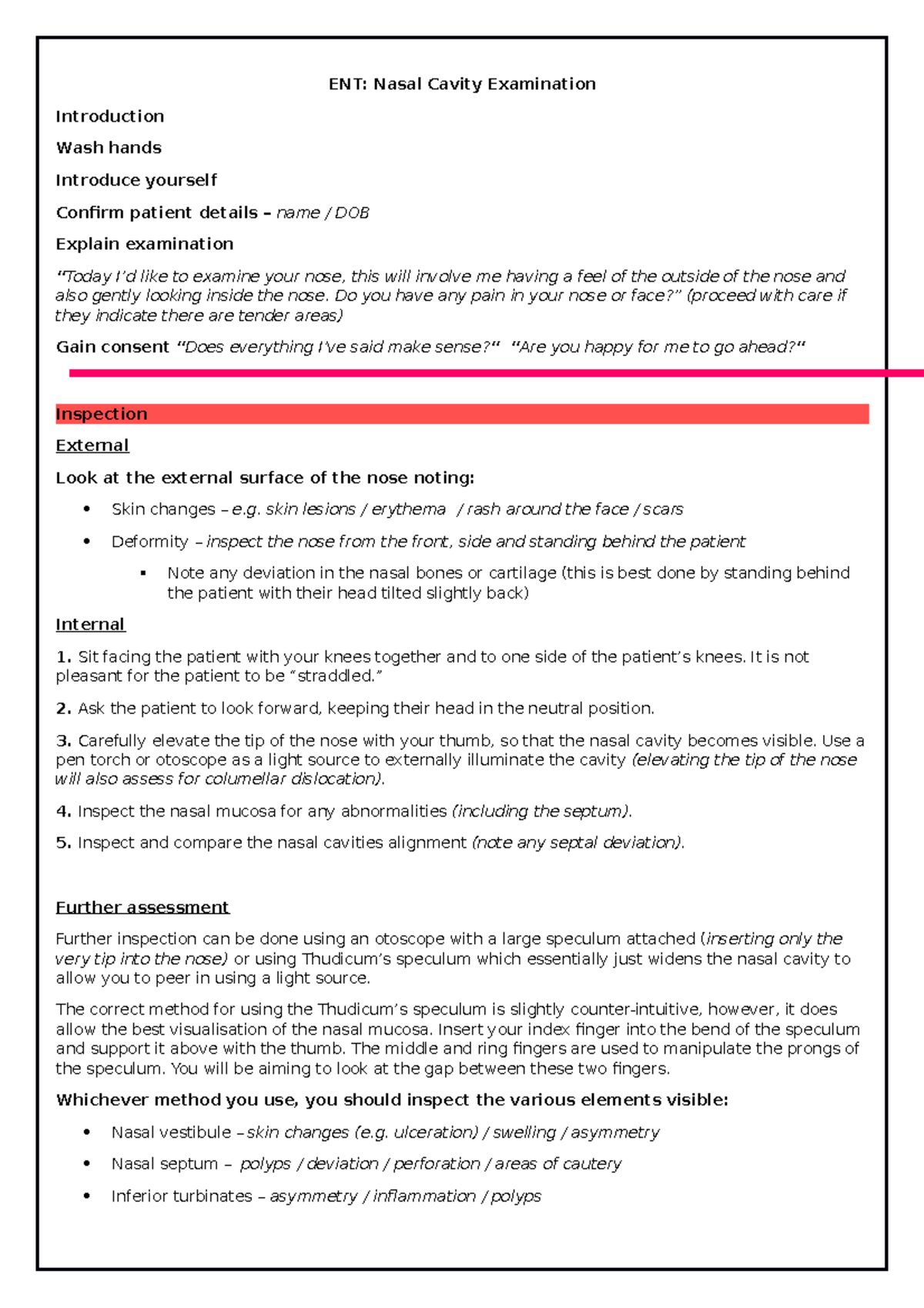 Nasal cavity examination - ENT: Nasal Cavity Examination Introduction ...