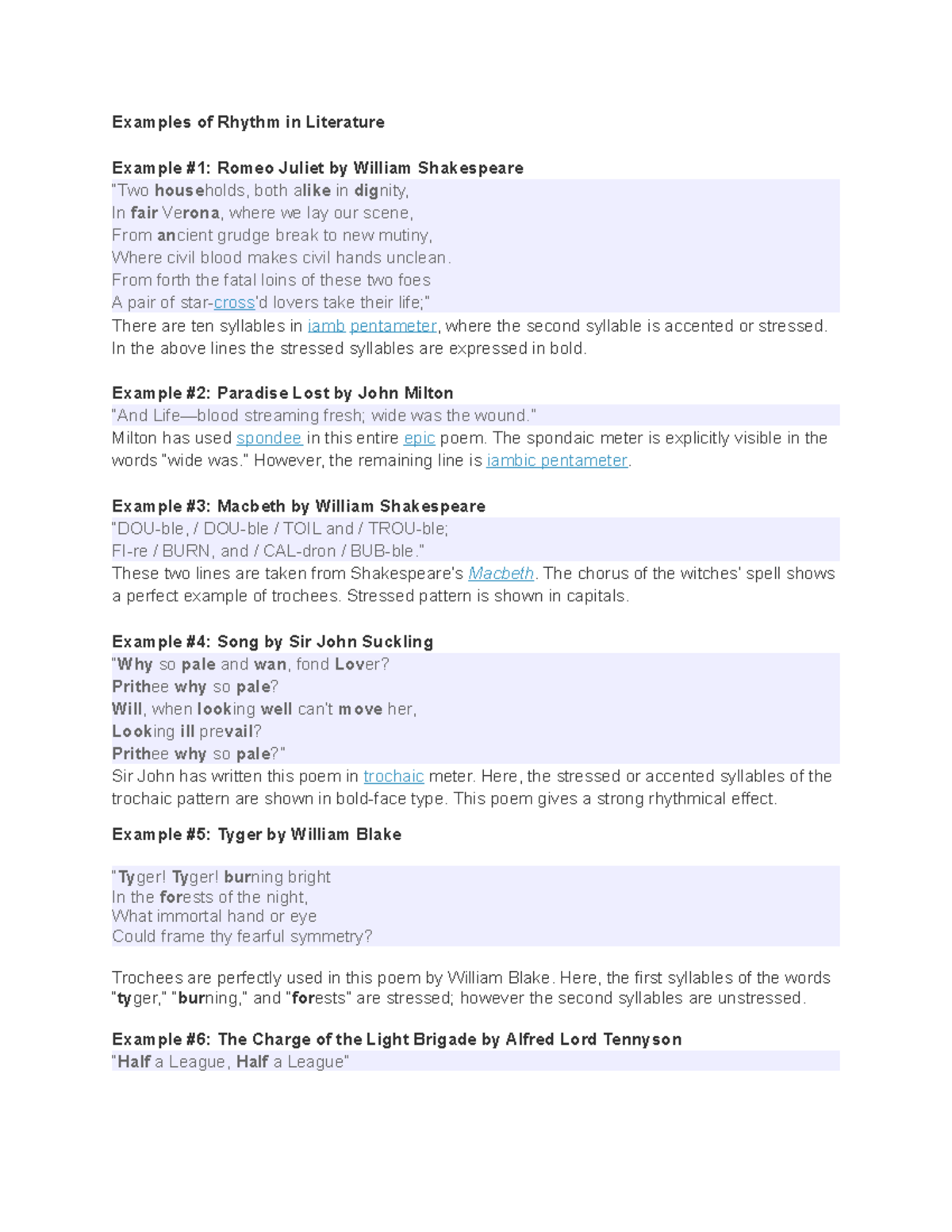 Examples of Rhythm in Literature Examples of Rhythm in Literature