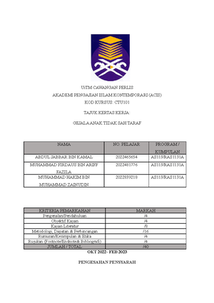 Kertas Kerja CTU - assignment - UiTM CAWANGAN PERLIS AKADEMI PENGAJIAN ...