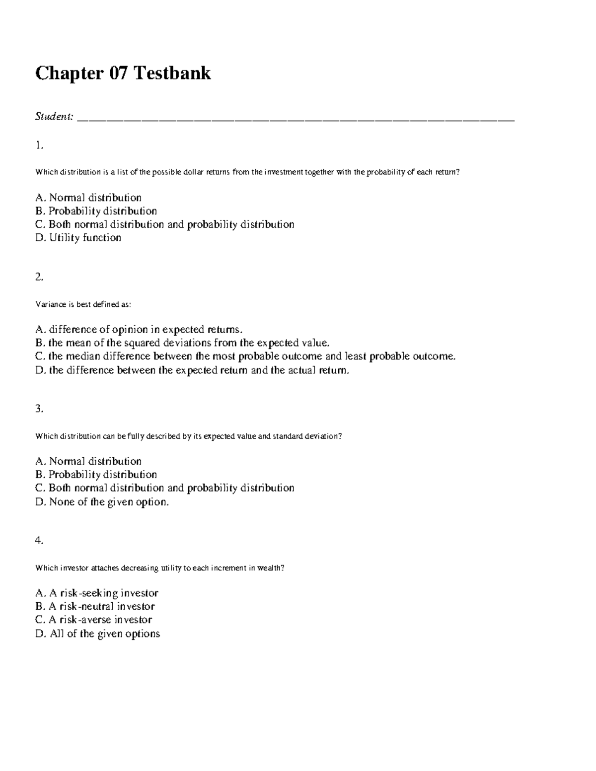 Chapter 07 Testbank - Chapter 07 Testbank Student: - Studocu