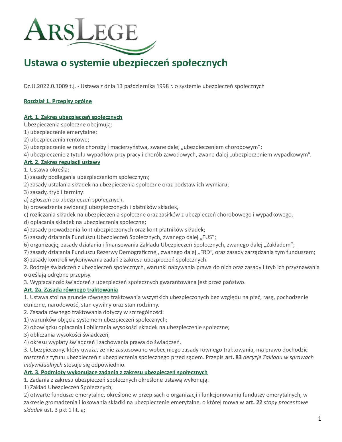 Ustawa O Systemie Ubezpieczeń Społecznych - U.2022.0 T. - Ustawa Z Dnia ...