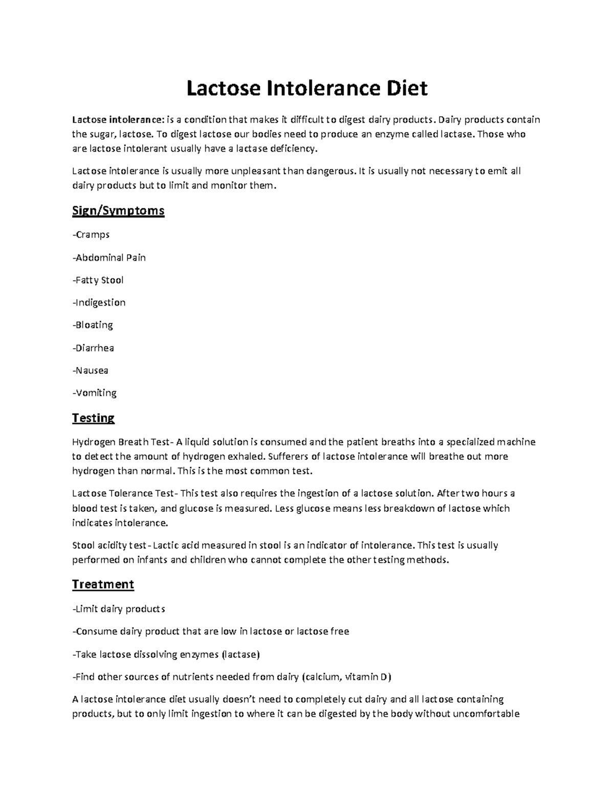 Document 67 Lactose Intolerance Diet Lactose Intolerance Diet