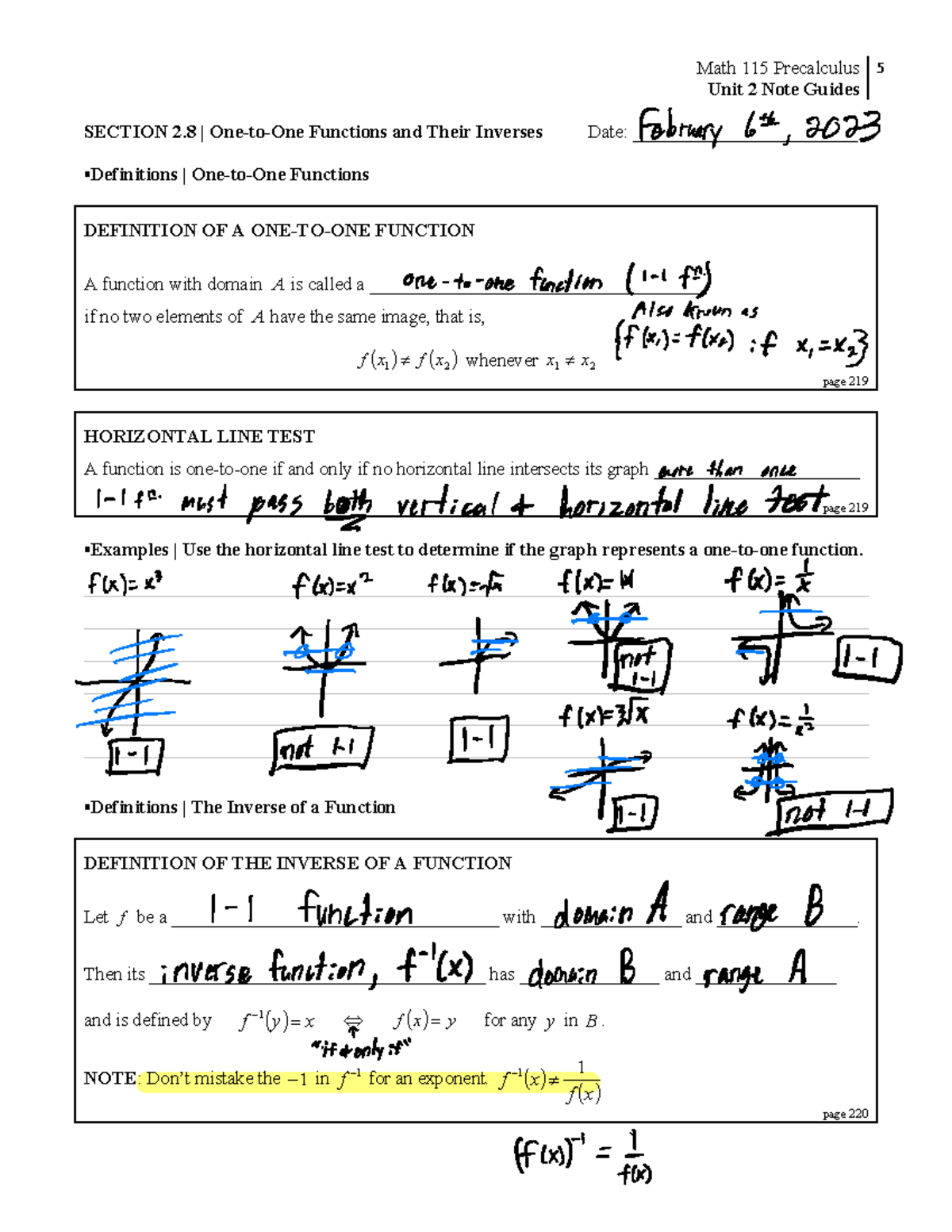 Precalculus - Math 115 Precalculus Unit 2 Note Guides 5 SECTION 2 | One ...