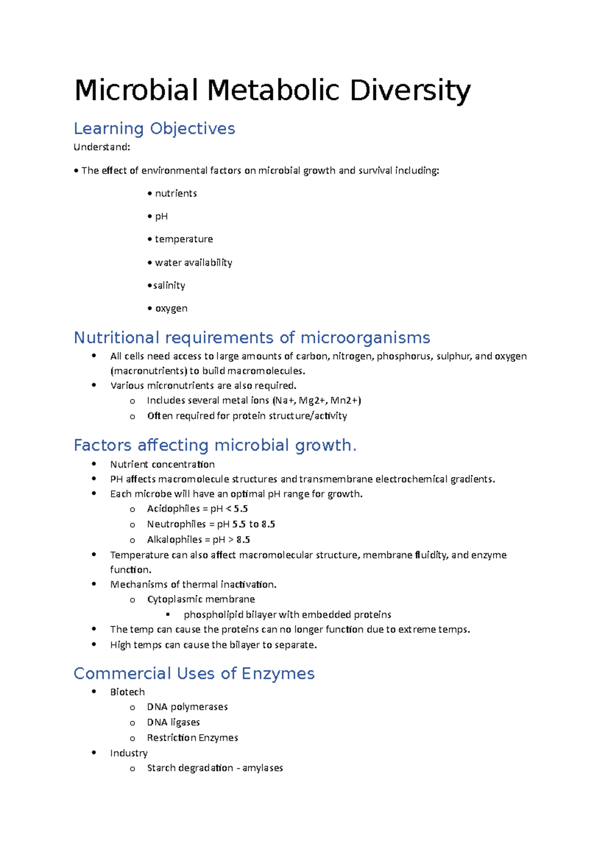 Lecture 6 - Microbial Metabolic Diversity - Microbial Metabolic ...