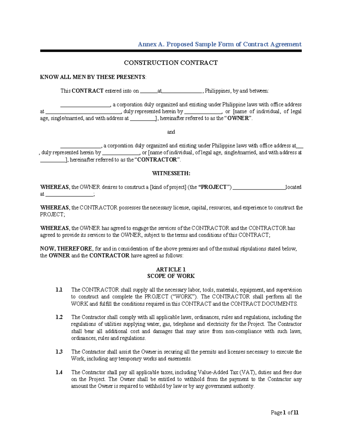 Annex A Sample Short Form of Construction Contract 1 - Annex A ...