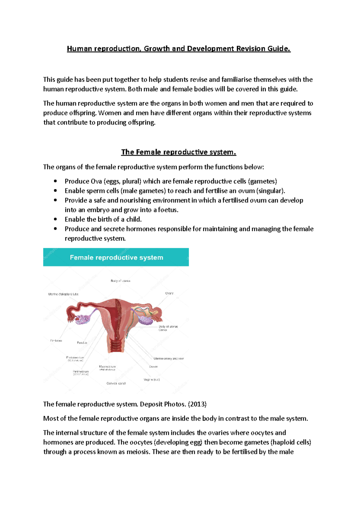 Revision Guide. final - Human reproduction, Growth and Development ...