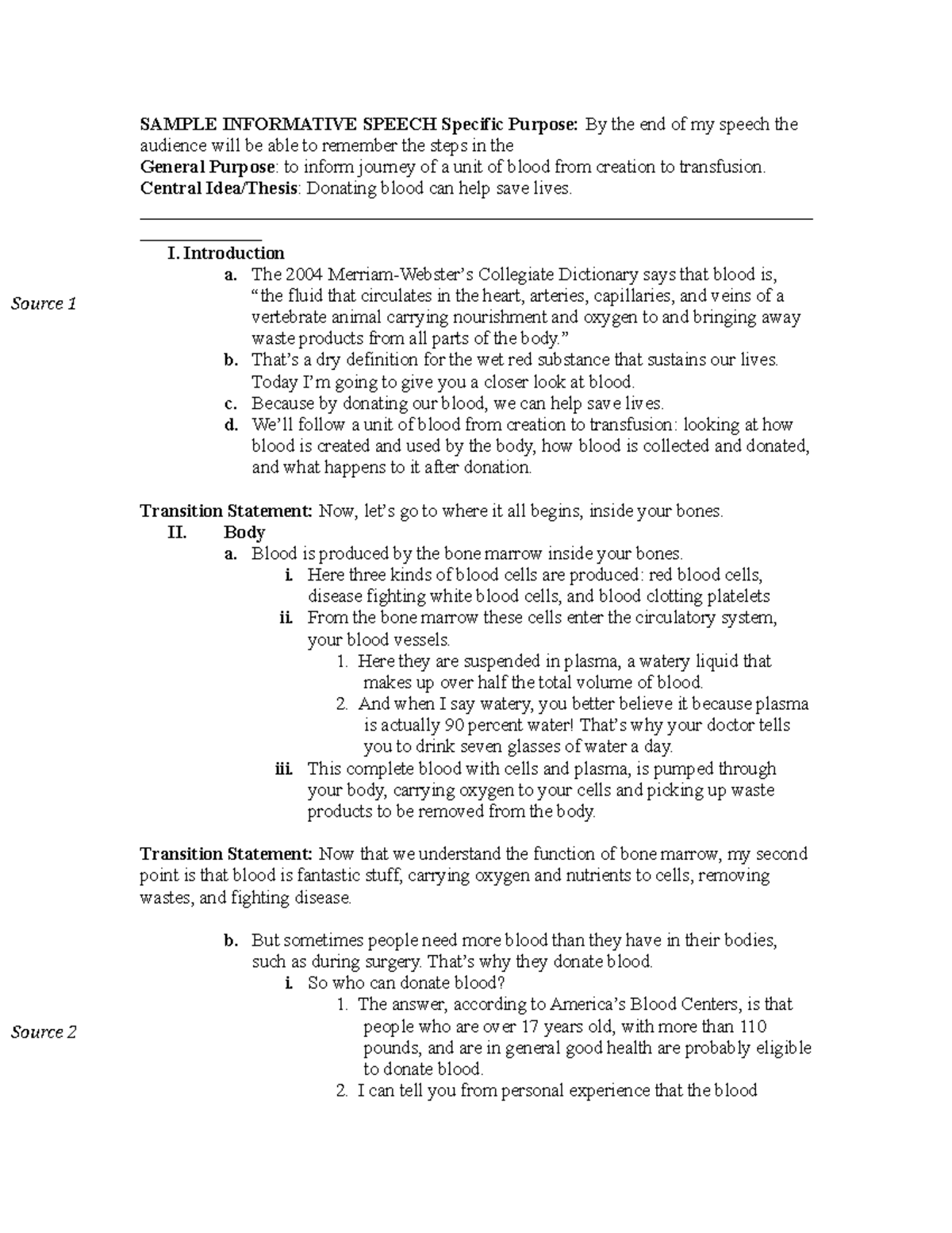 Speech - Sample Informative Speech Specific Purpose: By The End Of My 