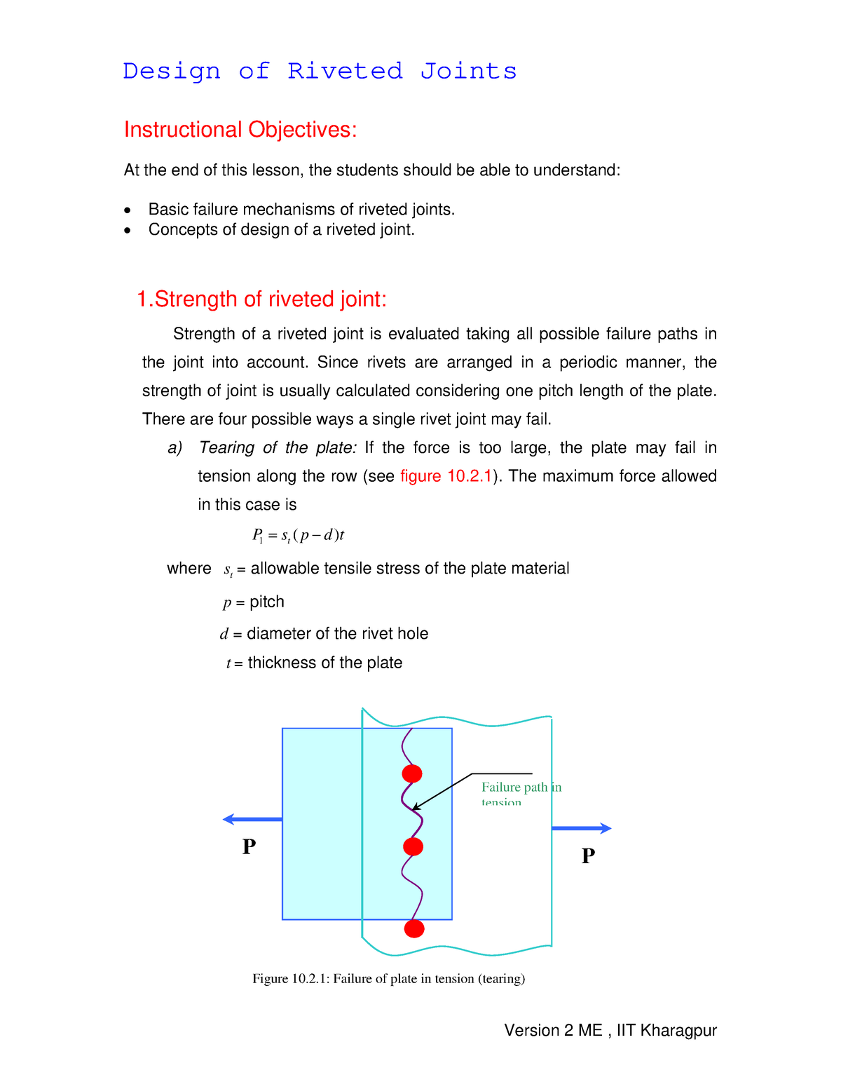 Design of Riveted Joints - Instructional Objectives: At the end of this ...