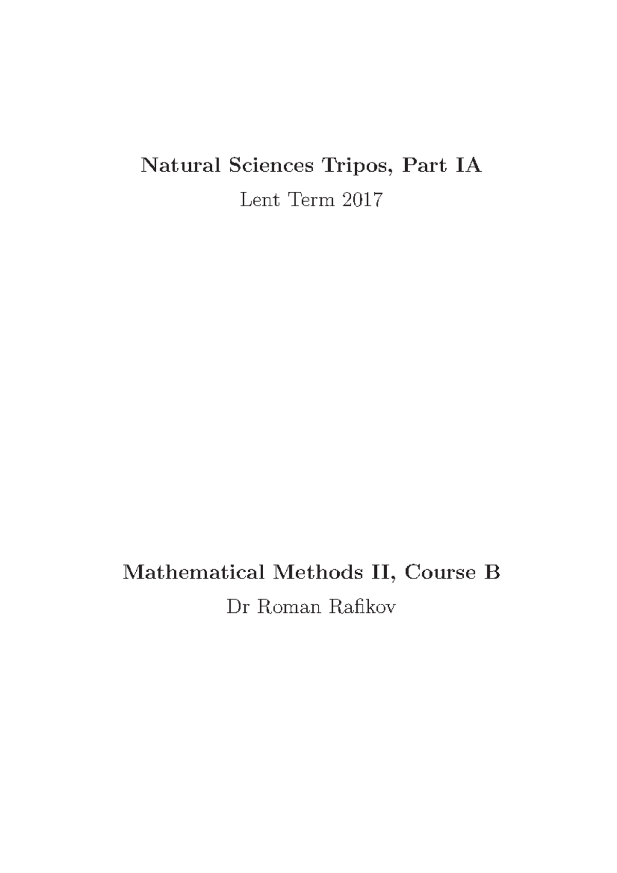 Math Methods II Write Full - Natural Sciences Tripos, Part IA Lent Term ...