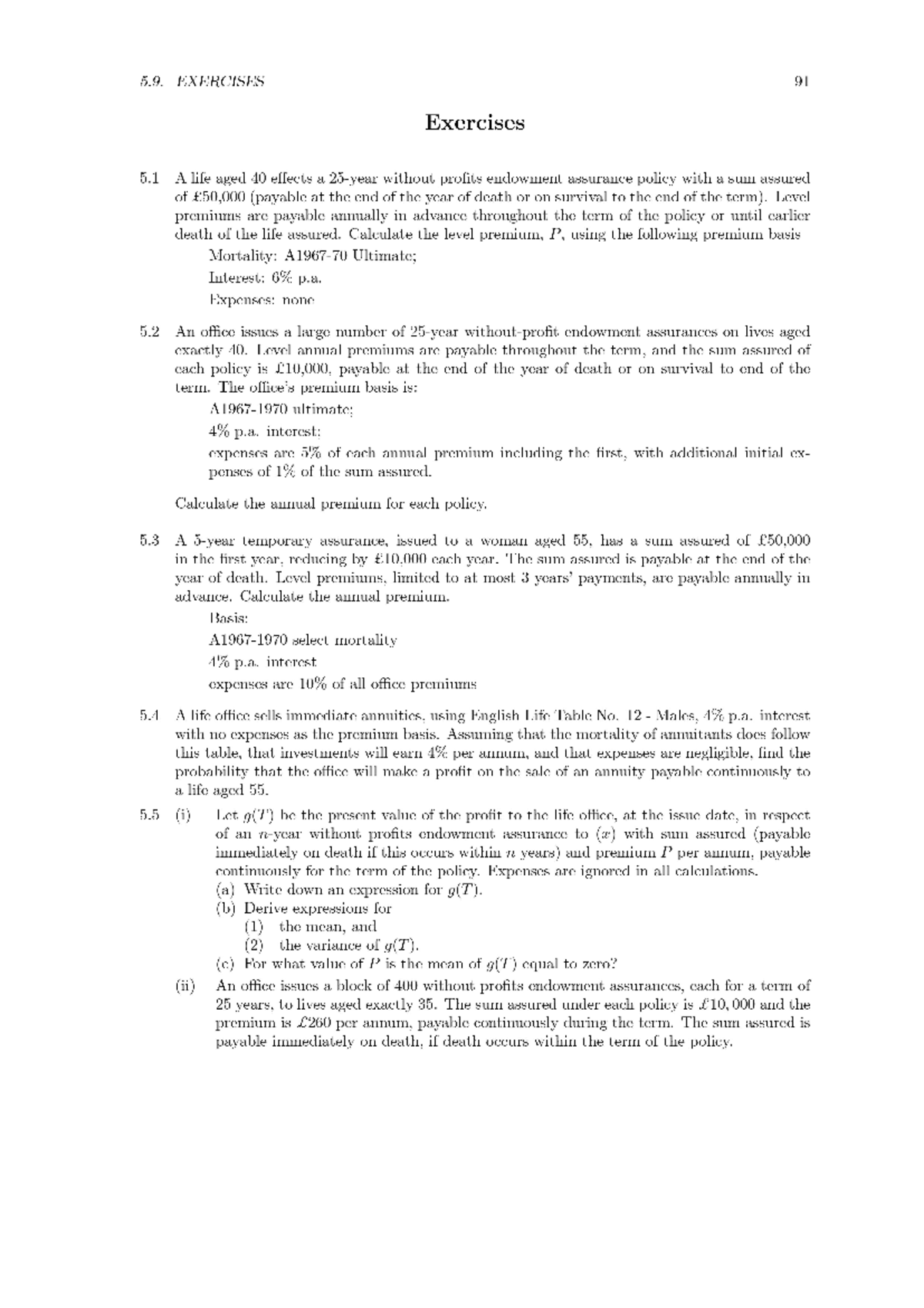 Premium Exercises - add - Actuarial Science - Studocu