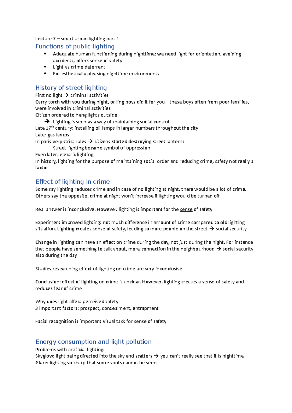 Lecture 7 notes Lecture 7 smart urban lighting part 1 Functions of