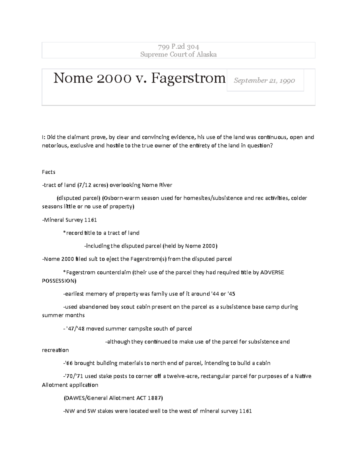 Nome 2000 v. Fagerstrom 799 P 304 Supreme Court of Alaska Nome 2000 v