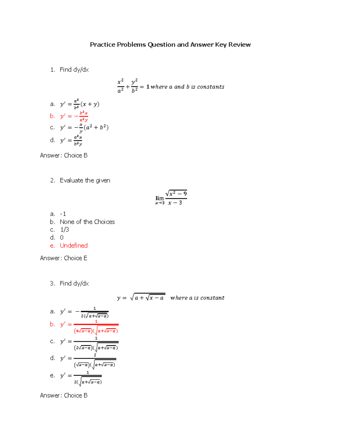 practice & problem solving answer key