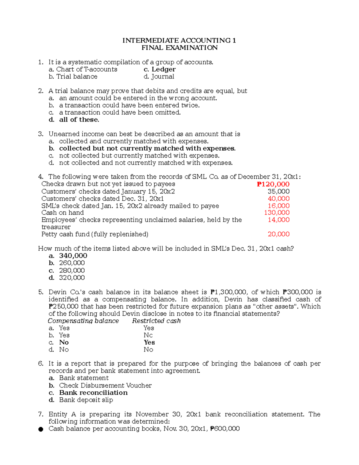 IA1FINAEXAM Financial Statements INTERMEDIATE ACCOUNTING 1 FINAL EXAMINATION It is a Studocu