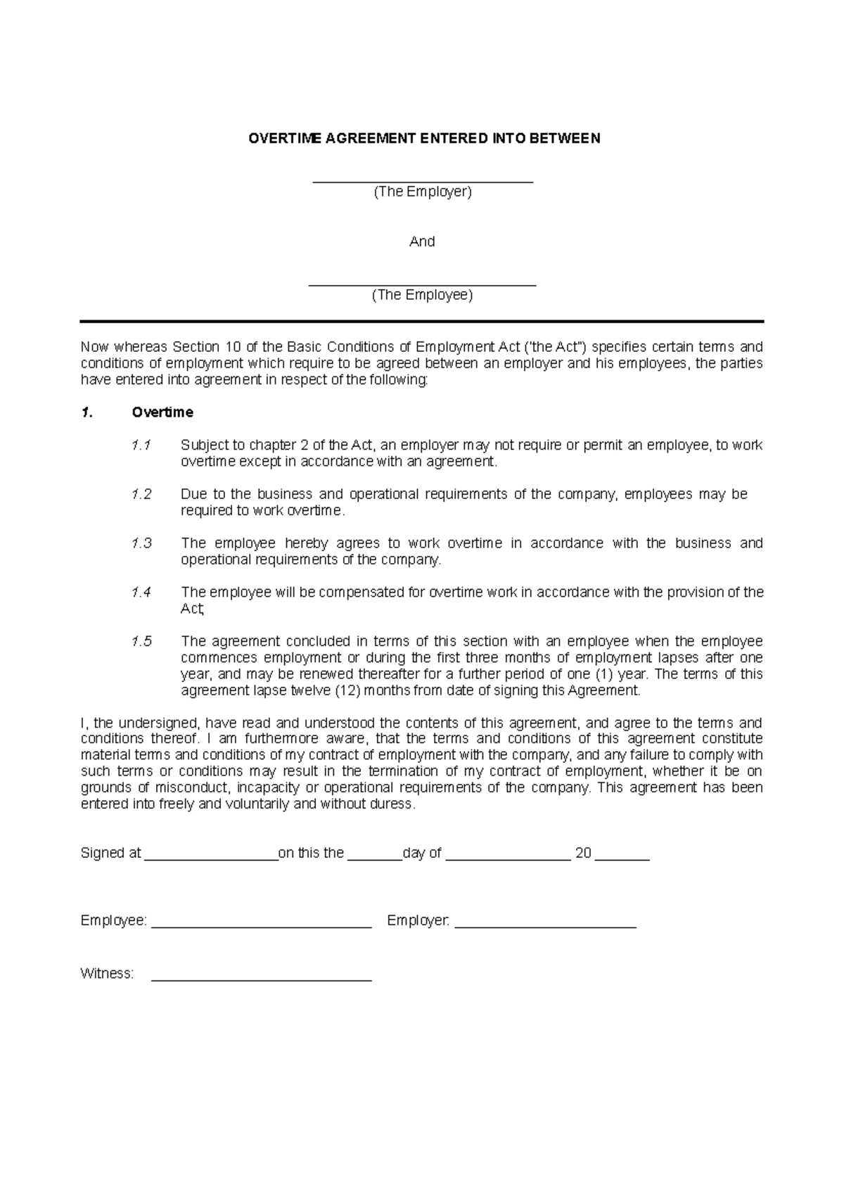 Image 3 for Overtime Agreement Template