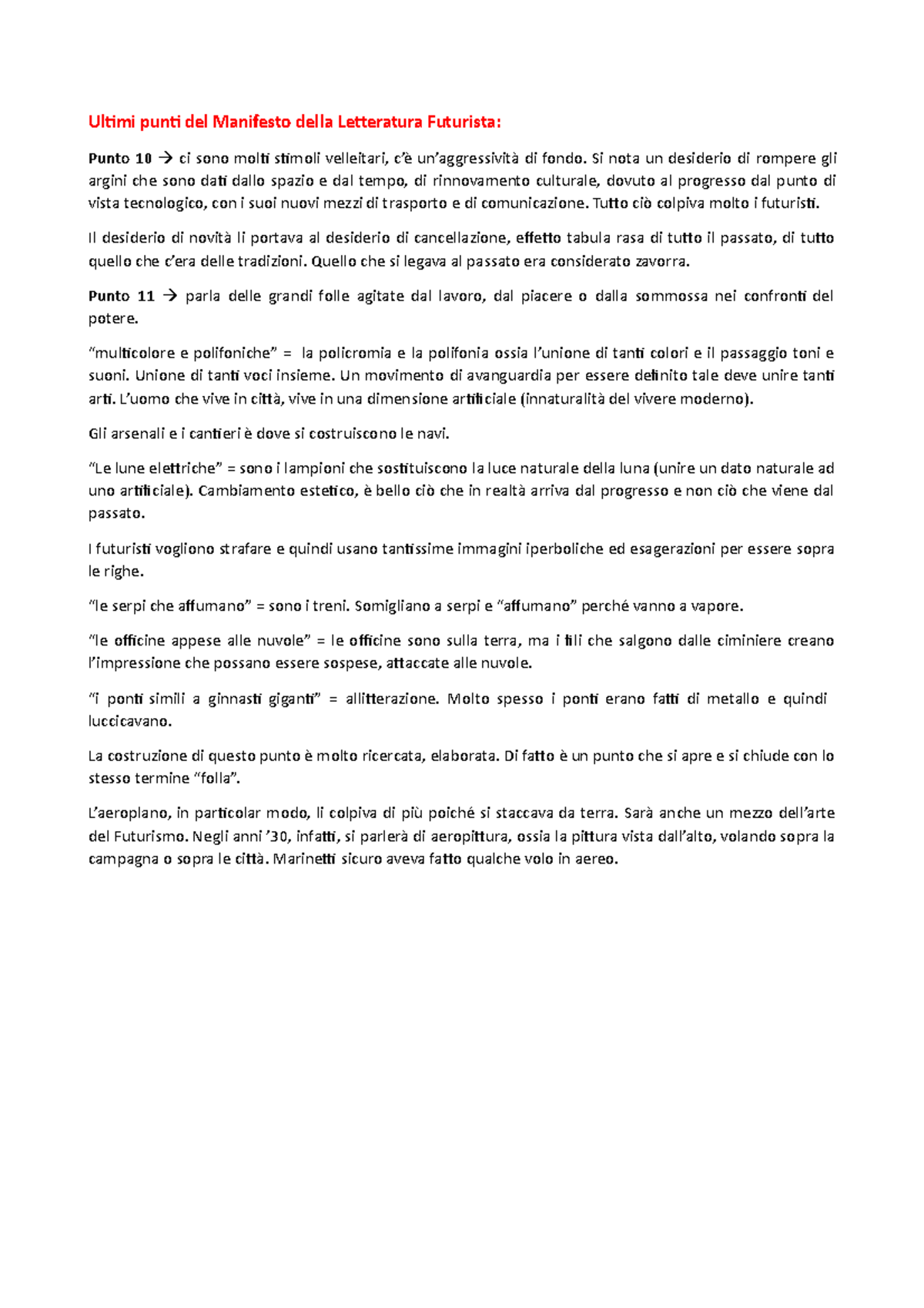 Manifesto tecnico del Futurismo Letteratura italiana uniroma1 Studocu