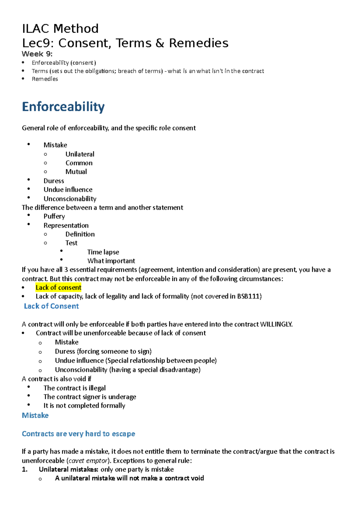 Lecture 9 Notes - Consent and terms - ILAC Method Lec9: Consent, Terms ...