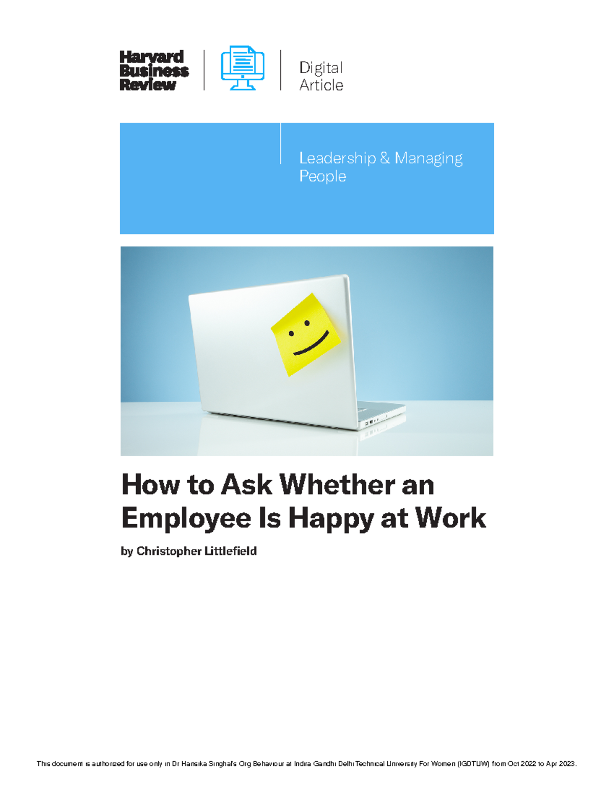 Hbr - This document analyzes the work-life balance of an employee at a ...