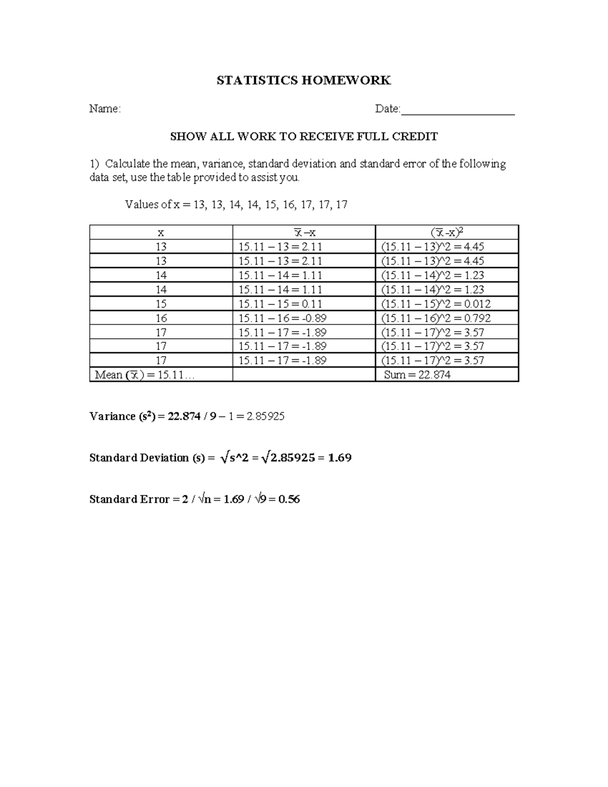 statistics day 1 homework