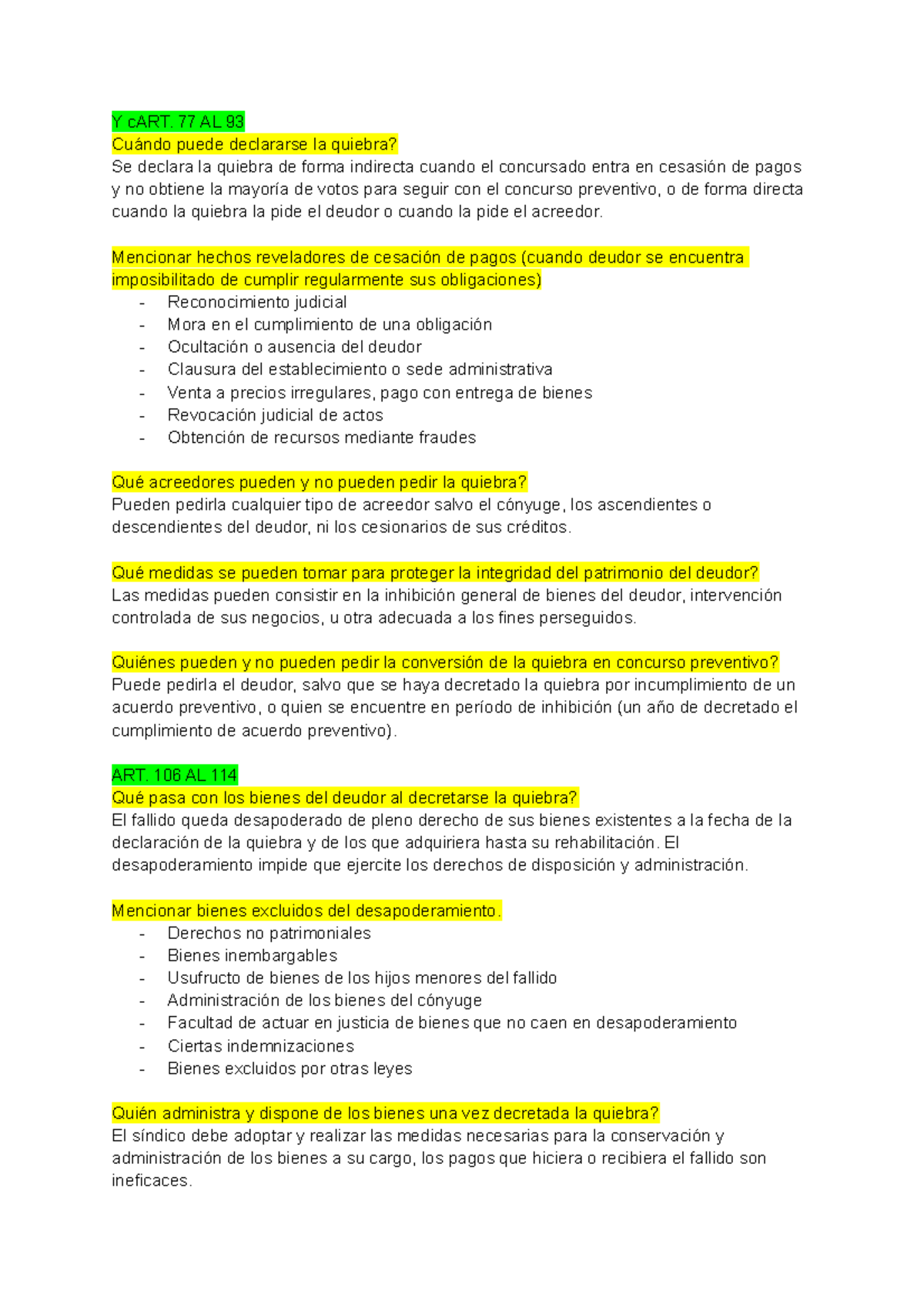 Resumen Segundo Parcial 2021 Desde Quiebra - Y CART. 77 AL 93 Cuándo ...