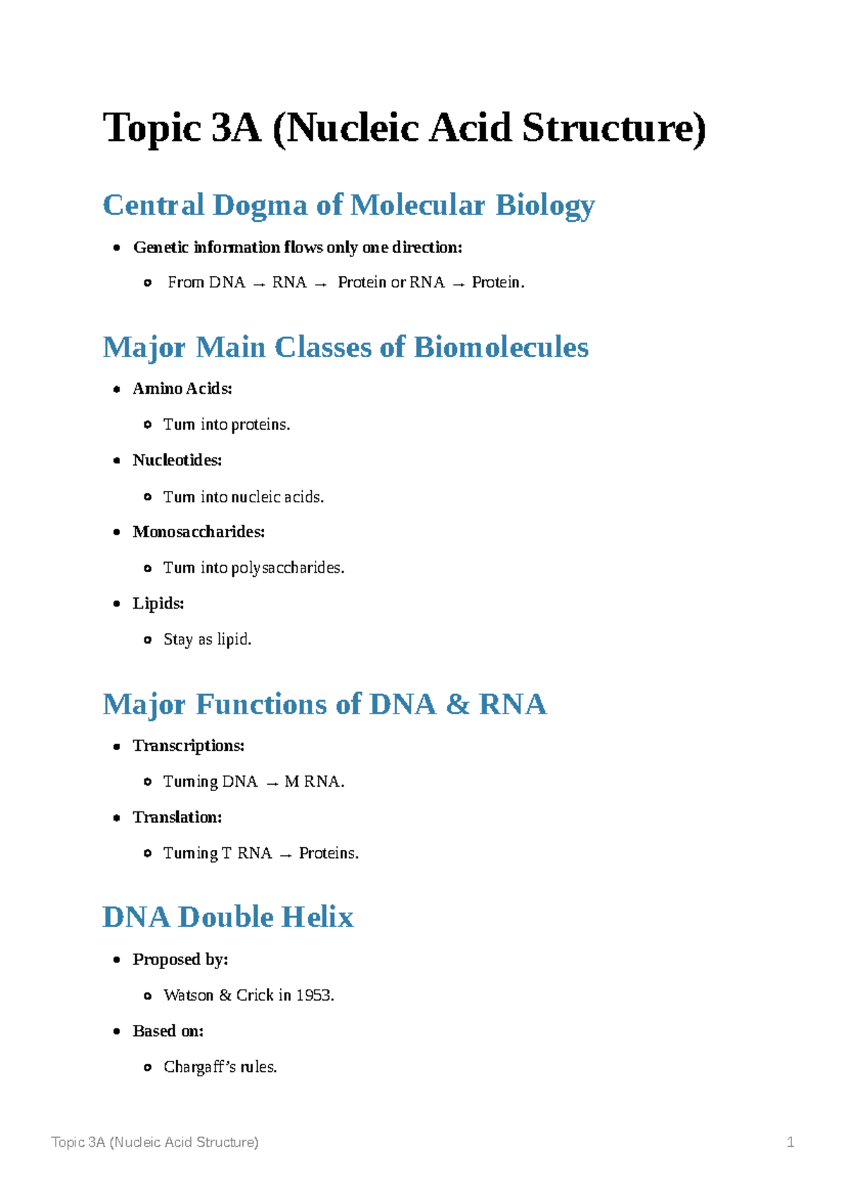 Topic 3A (Nucleic Acid Structure) - Major Main Classes of Biomolecules ...