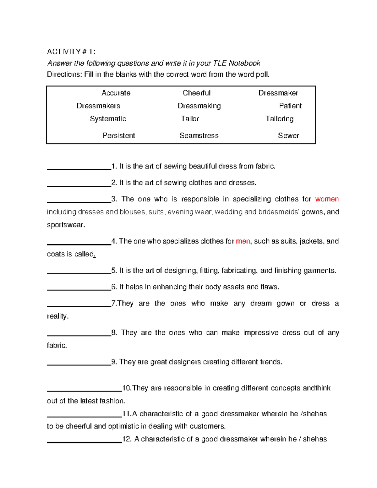 Activity - Reference - ACTIVITY # 1: Answer the following questions and ...