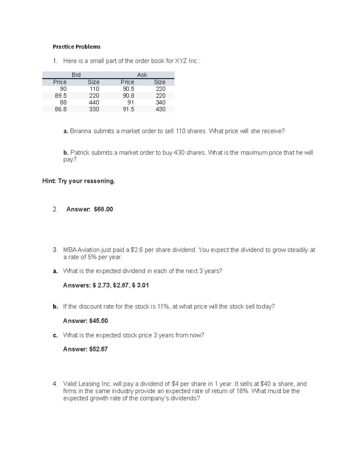 Hints for Study Guide WS Ch 7 FIN 332 - Practice Problems Here is a ...