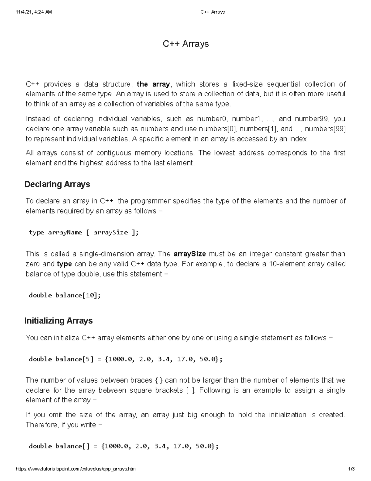 Static & Dynamic Arrays along with some examples - 11/4/21, 4:24 AM C++ ...