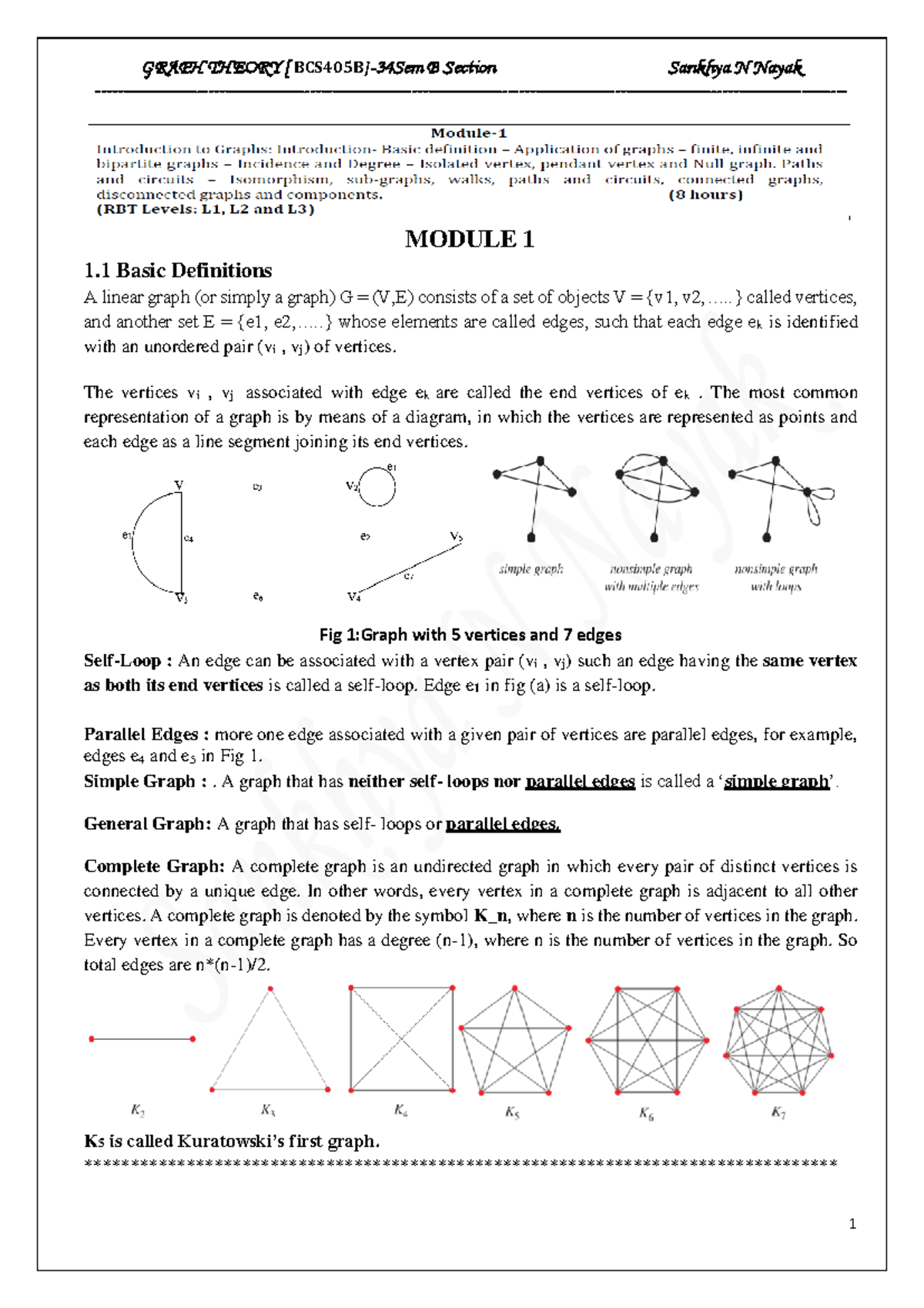 GT- Module 1-2024 - gt notes - MODULE 1 1 Basic Definitions A linear ...