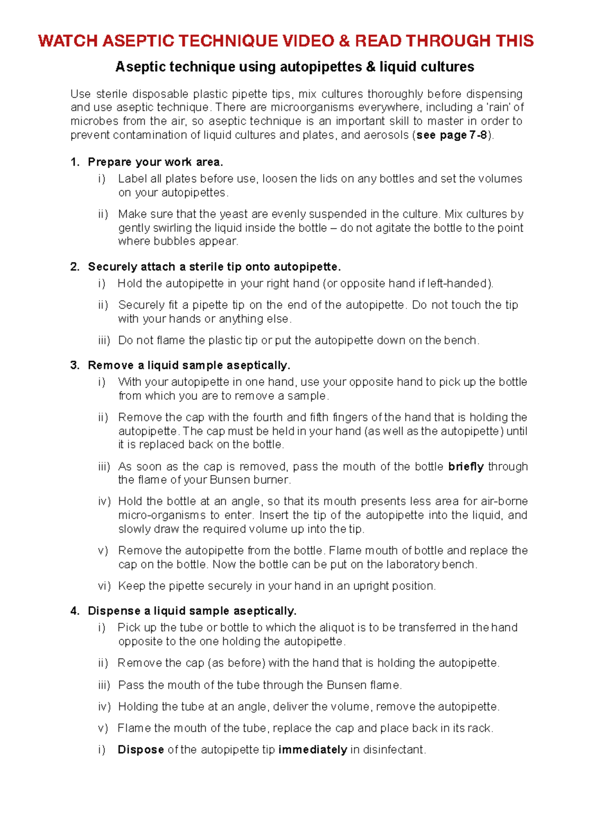 Aseptic Technique Questions Aseptic technique using autopipettes